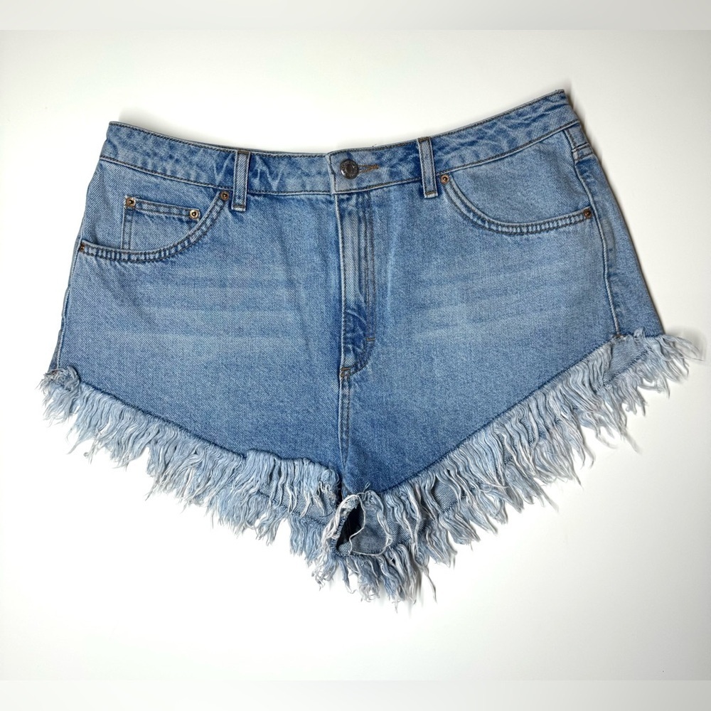 TopShop Women’s Kiri Denim Frayed Hem Shorts Size- 10